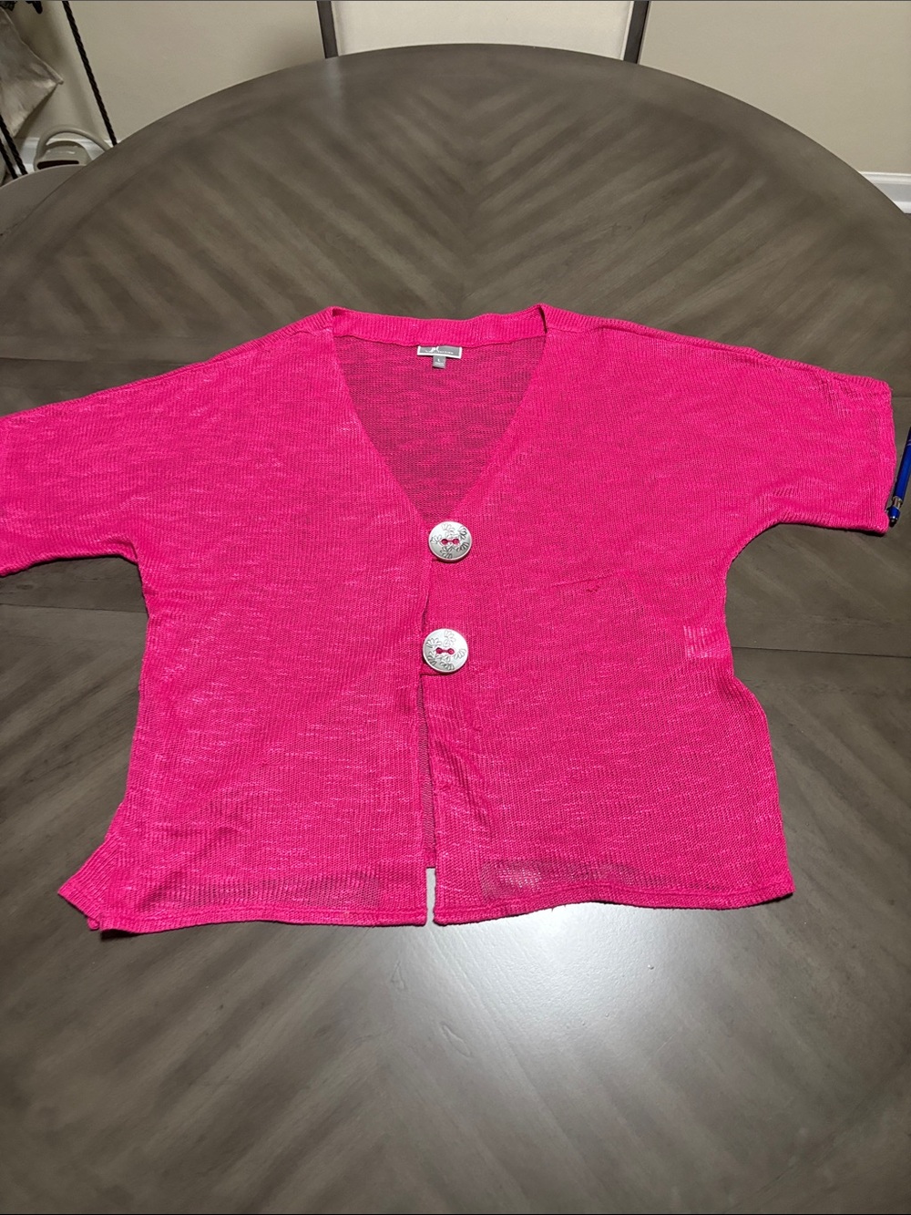 Woman’s Short Sleeve V-Neck Button Cardigan - Hot Pink